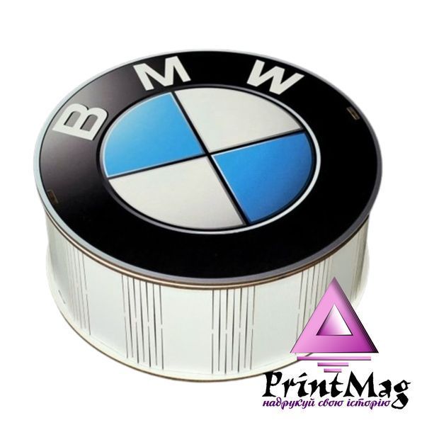 Круглий бокс з принтом "BMW",білий, 25х25х9см 01931 фото
