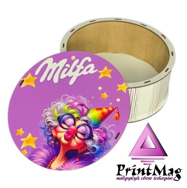 Бокс круглий з принтом "Milfa" білий, 21х21х8см 01509 фото